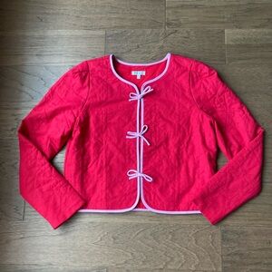 TCEC Red Quilted Jacket with Pink Trim and Bows- Size Small